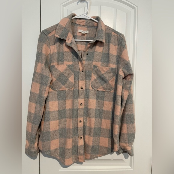 BeachLunchLounge Plaid Button Front Shacket Jacket Pink Gray Size Medium M - Picture 3 of 6